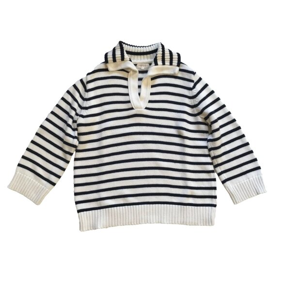 Demylee Keegan Gryta Stripe Sweater Womens XS Blue White Cotton Knit Pullover - Picture 1 of 12